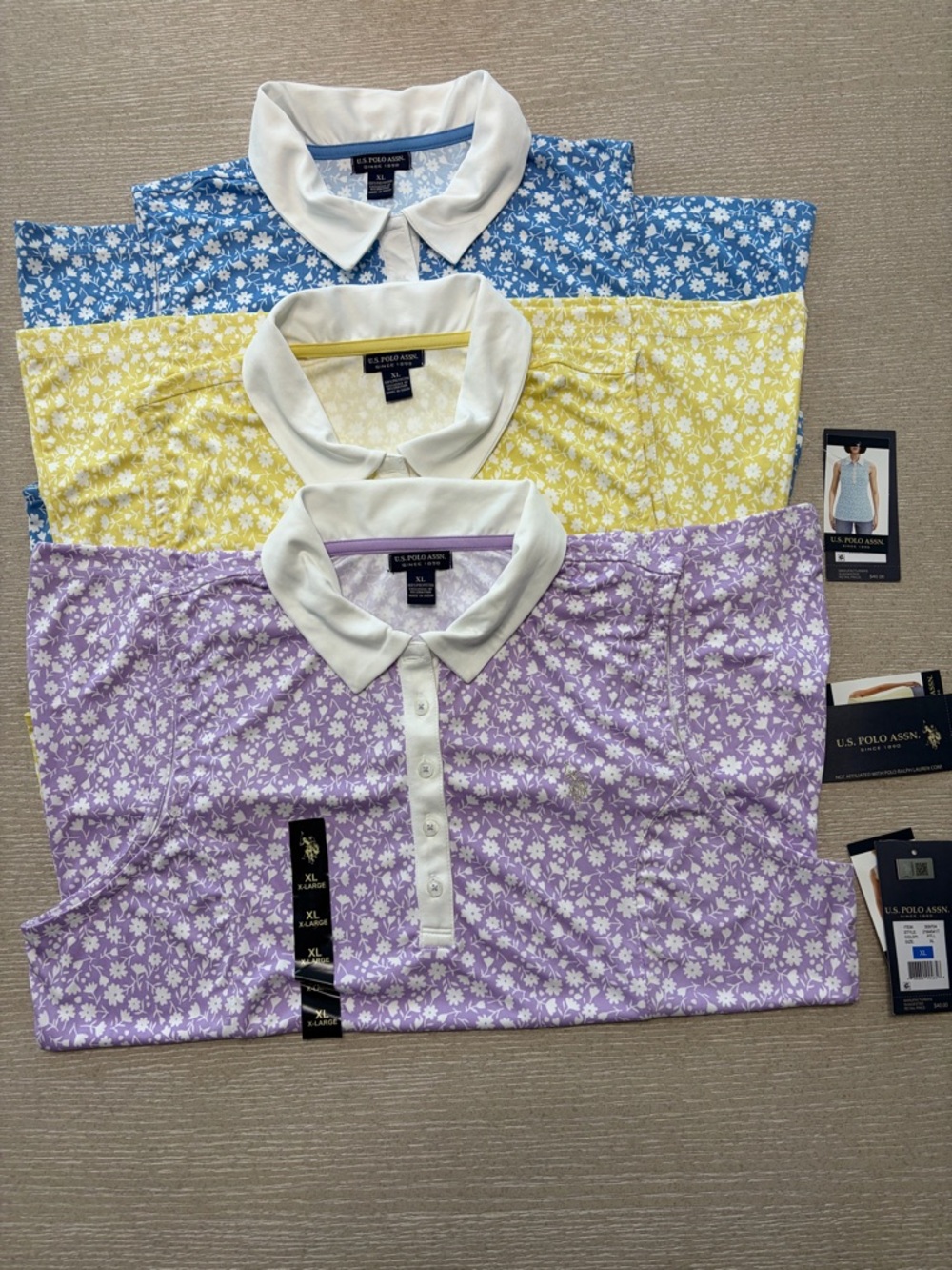 U.S. Polo Assn. Women’s Floral Polo Trio - Lavender, Yellow & Blue Golf Sz XL